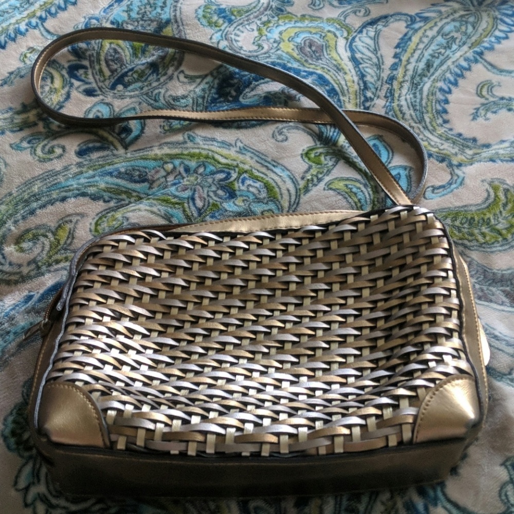 Shoulder Purse- Gold and Silver Leather